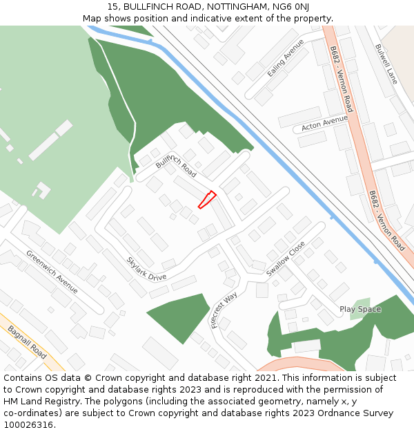 15, BULLFINCH ROAD, NOTTINGHAM, NG6 0NJ: Location map and indicative extent of plot