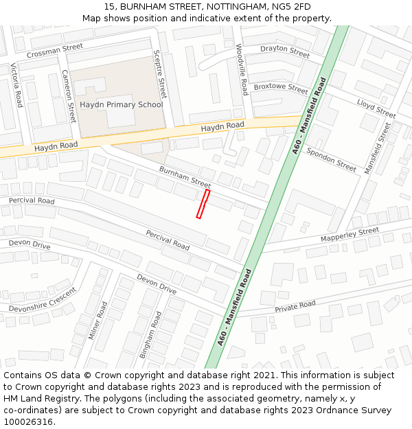 15, BURNHAM STREET, NOTTINGHAM, NG5 2FD: Location map and indicative extent of plot