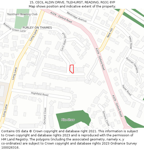15, CECIL ALDIN DRIVE, TILEHURST, READING, RG31 6YP: Location map and indicative extent of plot