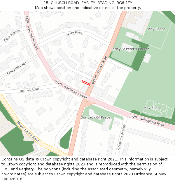 15, CHURCH ROAD, EARLEY, READING, RG6 1EY: Location map and indicative extent of plot