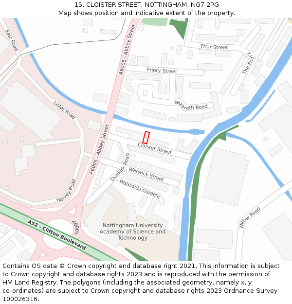 15, CLOISTER STREET, NOTTINGHAM, NG7 2PG: Location map and indicative extent of plot