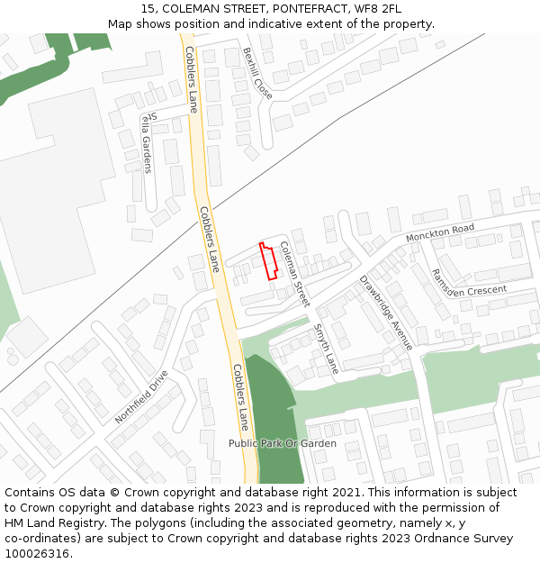 15, COLEMAN STREET, PONTEFRACT, WF8 2FL: Location map and indicative extent of plot
