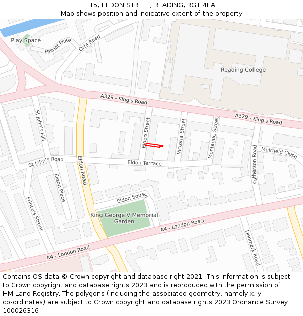 15, ELDON STREET, READING, RG1 4EA: Location map and indicative extent of plot