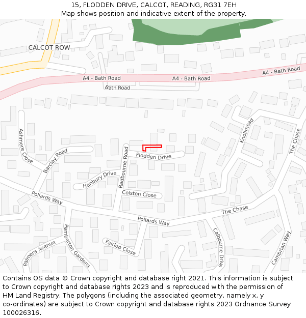 15, FLODDEN DRIVE, CALCOT, READING, RG31 7EH: Location map and indicative extent of plot