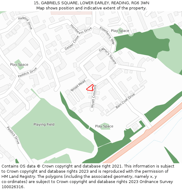 15, GABRIELS SQUARE, LOWER EARLEY, READING, RG6 3WN: Location map and indicative extent of plot