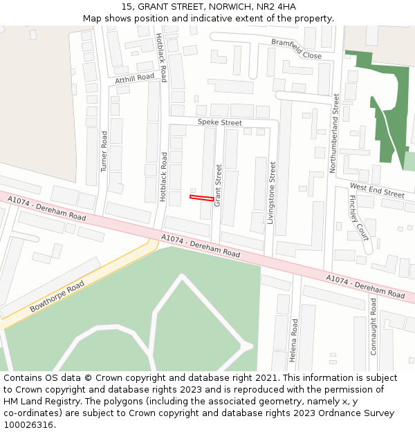 15, GRANT STREET, NORWICH, NR2 4HA: Location map and indicative extent of plot