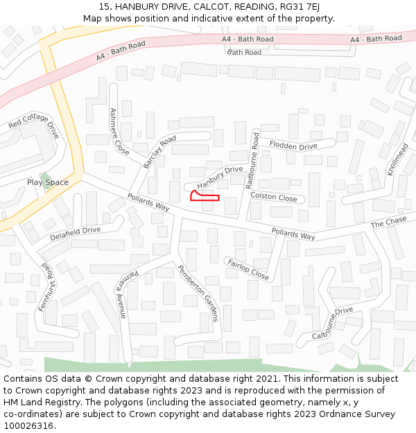 15, HANBURY DRIVE, CALCOT, READING, RG31 7EJ: Location map and indicative extent of plot