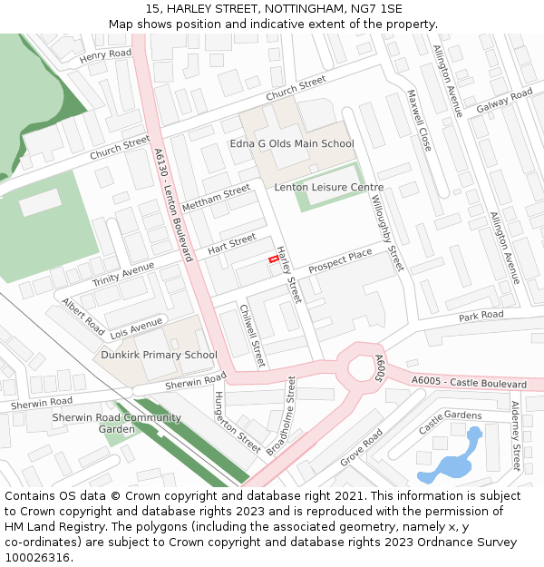 15, HARLEY STREET, NOTTINGHAM, NG7 1SE: Location map and indicative extent of plot