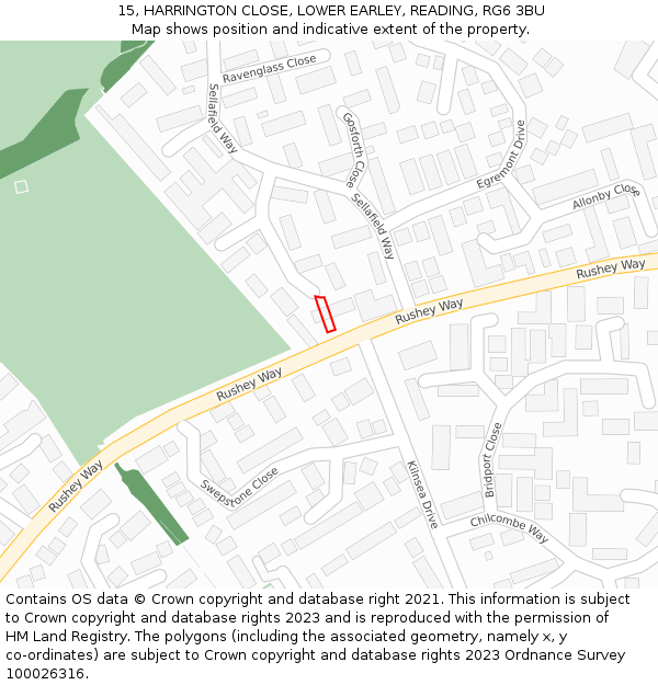 15, HARRINGTON CLOSE, LOWER EARLEY, READING, RG6 3BU: Location map and indicative extent of plot