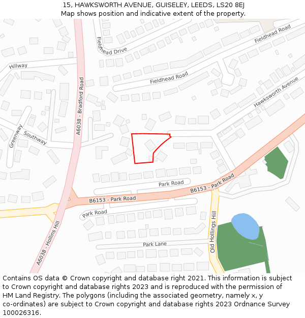 15, HAWKSWORTH AVENUE, GUISELEY, LEEDS, LS20 8EJ: Location map and indicative extent of plot