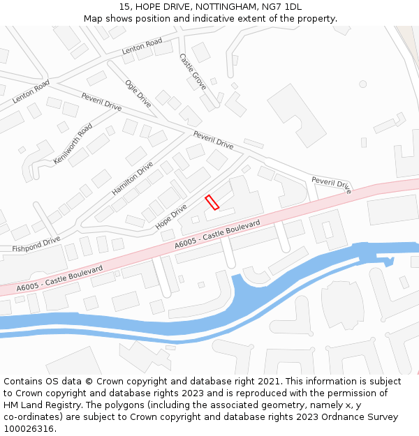 15, HOPE DRIVE, NOTTINGHAM, NG7 1DL: Location map and indicative extent of plot