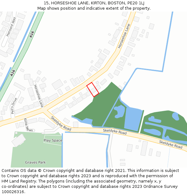 15, HORSESHOE LANE, KIRTON, BOSTON, PE20 1LJ: Location map and indicative extent of plot