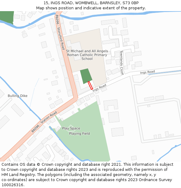 15, INGS ROAD, WOMBWELL, BARNSLEY, S73 0BP: Location map and indicative extent of plot