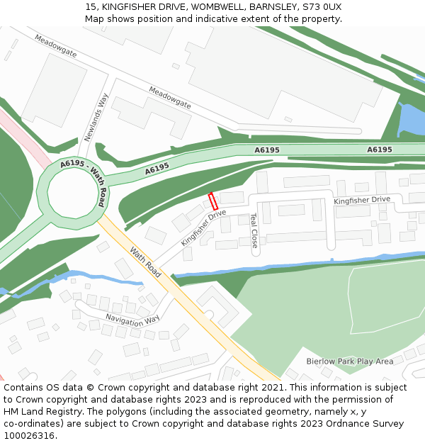 15, KINGFISHER DRIVE, WOMBWELL, BARNSLEY, S73 0UX: Location map and indicative extent of plot