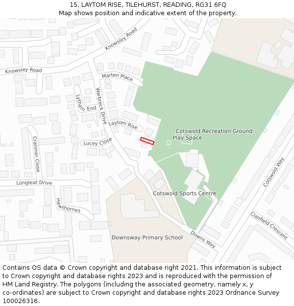 15, LAYTOM RISE, TILEHURST, READING, RG31 6FQ: Location map and indicative extent of plot