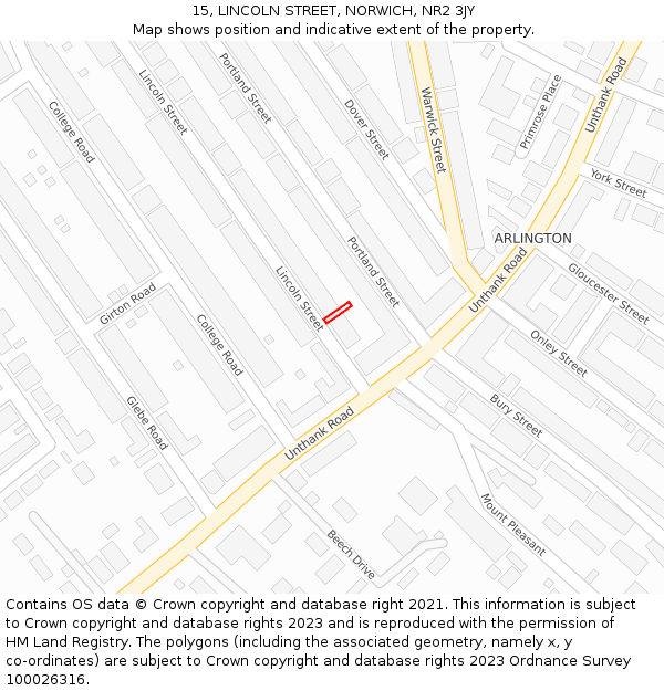 15, LINCOLN STREET, NORWICH, NR2 3JY: Location map and indicative extent of plot