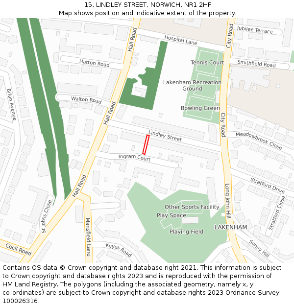 15, LINDLEY STREET, NORWICH, NR1 2HF: Location map and indicative extent of plot