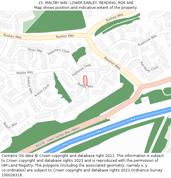 15, MALTBY WAY, LOWER EARLEY, READING, RG6 4AE: Location map and indicative extent of plot