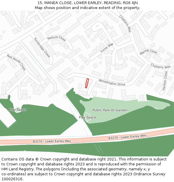15, MANEA CLOSE, LOWER EARLEY, READING, RG6 4JN: Location map and indicative extent of plot