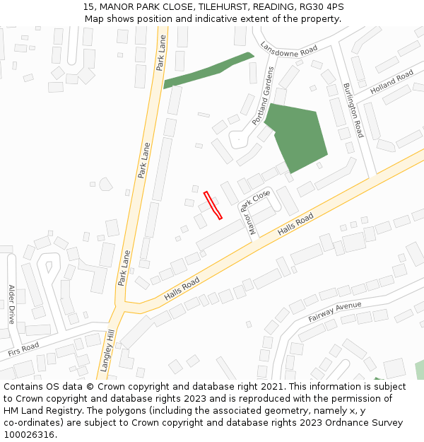 15, MANOR PARK CLOSE, TILEHURST, READING, RG30 4PS: Location map and indicative extent of plot