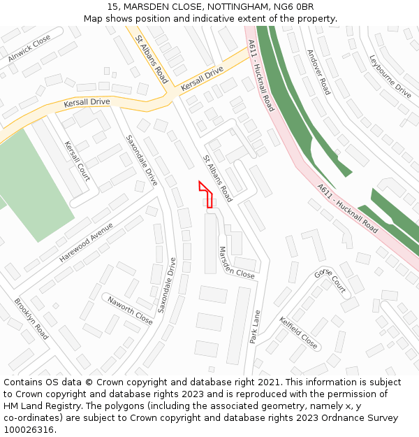 15, MARSDEN CLOSE, NOTTINGHAM, NG6 0BR: Location map and indicative extent of plot