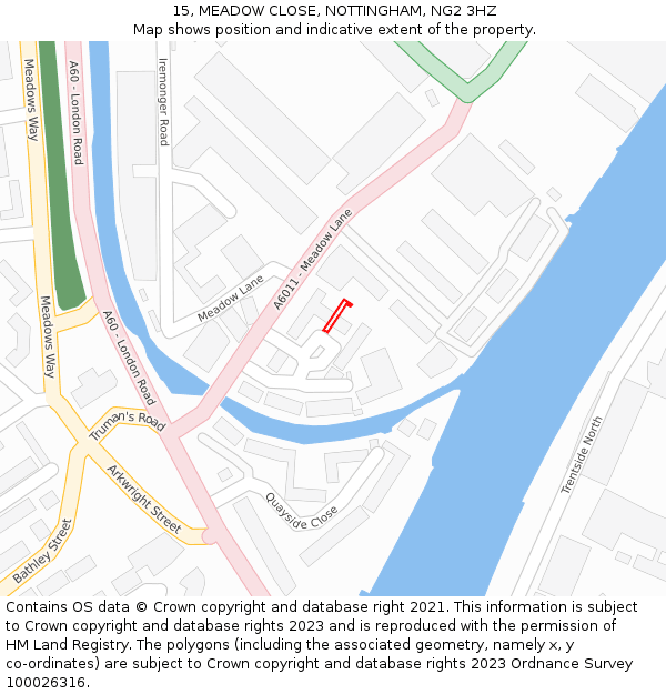 15, MEADOW CLOSE, NOTTINGHAM, NG2 3HZ: Location map and indicative extent of plot