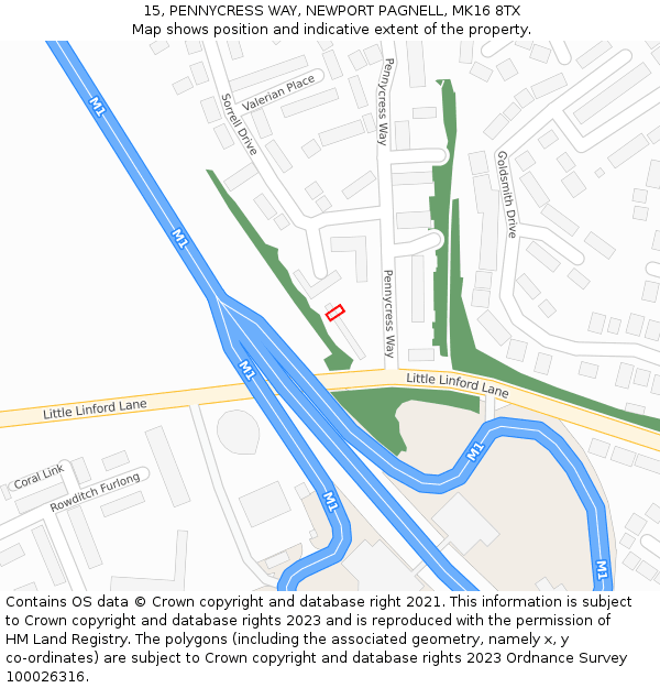 15, PENNYCRESS WAY, NEWPORT PAGNELL, MK16 8TX: Location map and indicative extent of plot
