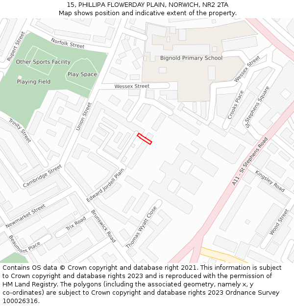 15, PHILLIPA FLOWERDAY PLAIN, NORWICH, NR2 2TA: Location map and indicative extent of plot