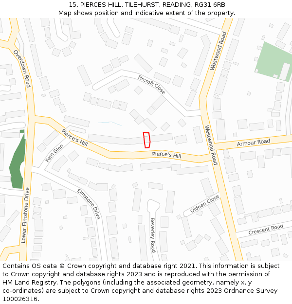 15, PIERCES HILL, TILEHURST, READING, RG31 6RB: Location map and indicative extent of plot