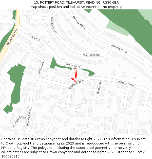 15, POTTERY ROAD, TILEHURST, READING, RG30 6BA: Location map and indicative extent of plot