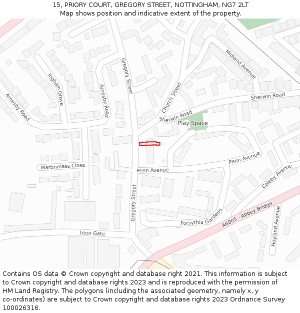 15, PRIORY COURT, GREGORY STREET, NOTTINGHAM, NG7 2LT: Location map and indicative extent of plot
