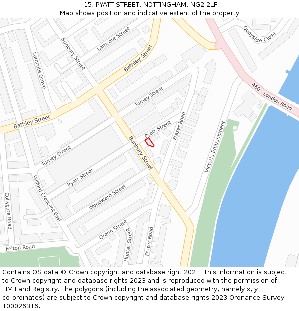 15, PYATT STREET, NOTTINGHAM, NG2 2LF: Location map and indicative extent of plot