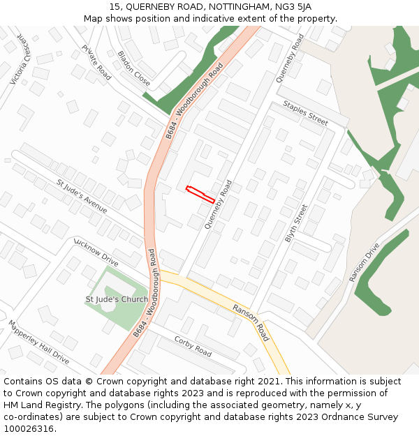 15, QUERNEBY ROAD, NOTTINGHAM, NG3 5JA: Location map and indicative extent of plot