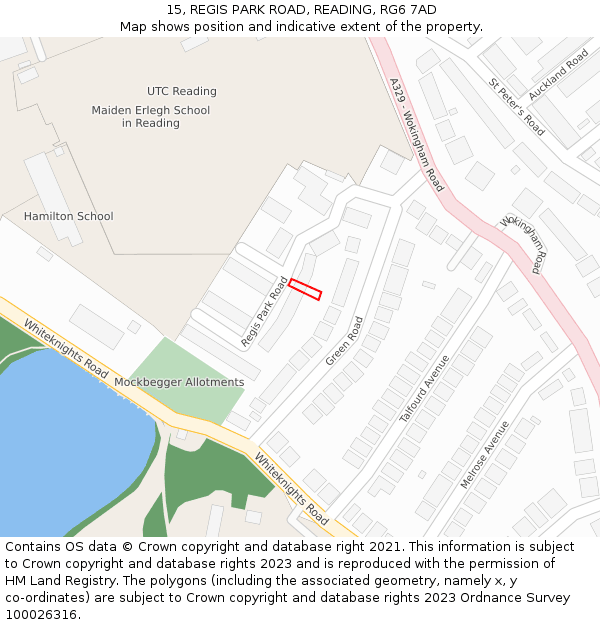 15, REGIS PARK ROAD, READING, RG6 7AD: Location map and indicative extent of plot