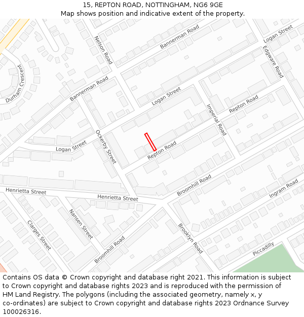 15, REPTON ROAD, NOTTINGHAM, NG6 9GE: Location map and indicative extent of plot