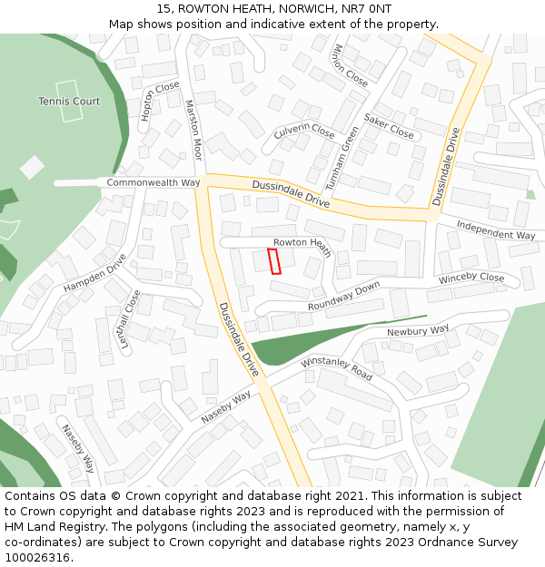 15, ROWTON HEATH, NORWICH, NR7 0NT: Location map and indicative extent of plot
