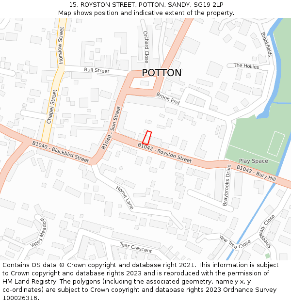 15, ROYSTON STREET, POTTON, SANDY, SG19 2LP: Location map and indicative extent of plot