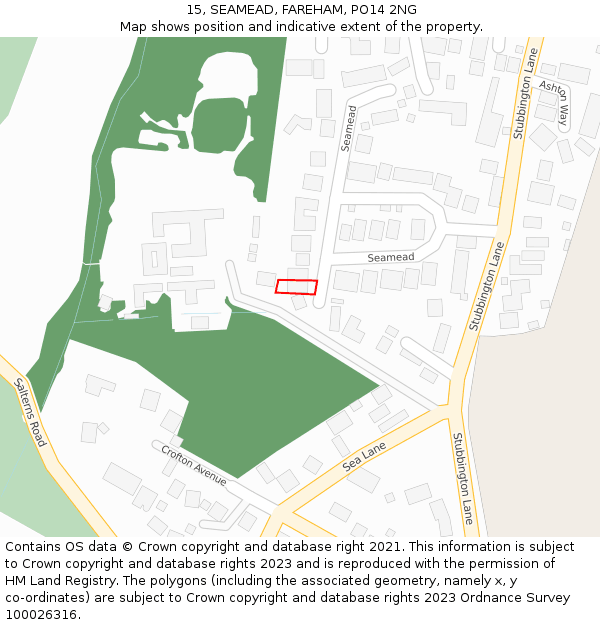 15, SEAMEAD, FAREHAM, PO14 2NG: Location map and indicative extent of plot