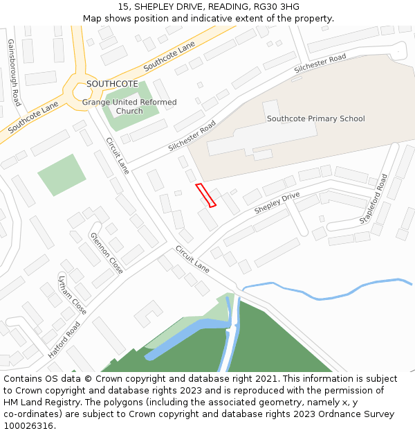 15, SHEPLEY DRIVE, READING, RG30 3HG: Location map and indicative extent of plot