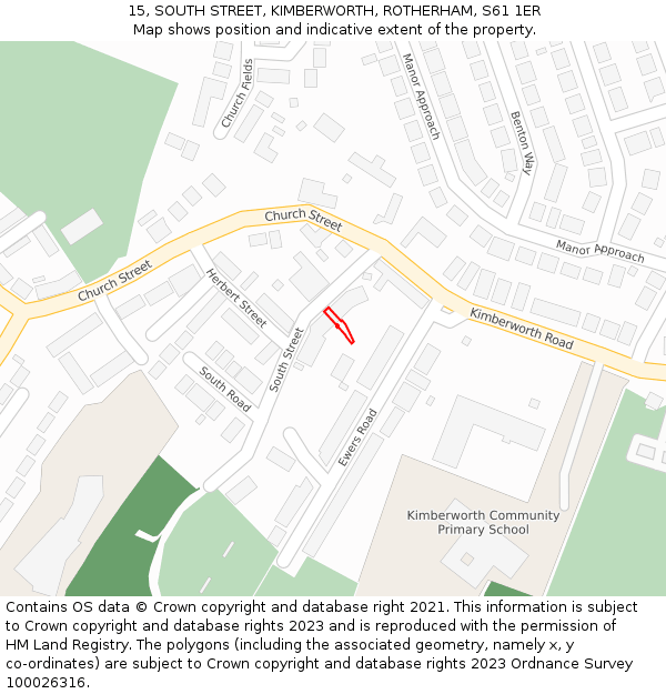 15, SOUTH STREET, KIMBERWORTH, ROTHERHAM, S61 1ER: Location map and indicative extent of plot