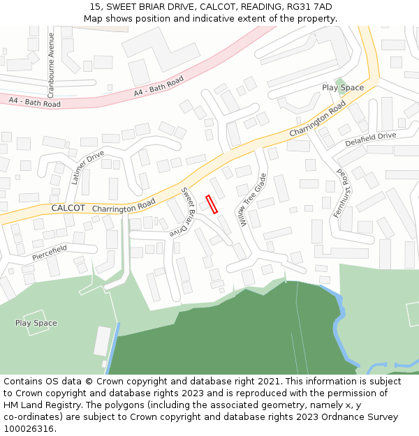 15, SWEET BRIAR DRIVE, CALCOT, READING, RG31 7AD: Location map and indicative extent of plot