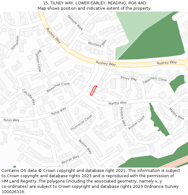 15, TILNEY WAY, LOWER EARLEY, READING, RG6 4AD: Location map and indicative extent of plot