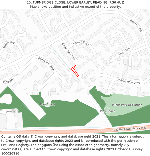 15, TURNBRIDGE CLOSE, LOWER EARLEY, READING, RG6 4UZ: Location map and indicative extent of plot