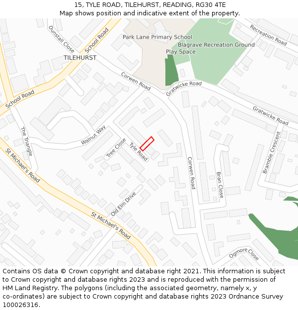 15, TYLE ROAD, TILEHURST, READING, RG30 4TE: Location map and indicative extent of plot