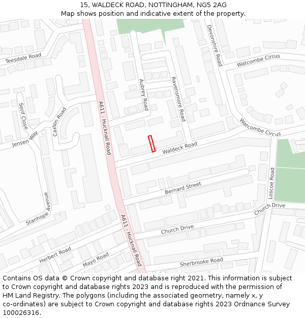 15, WALDECK ROAD, NOTTINGHAM, NG5 2AG: Location map and indicative extent of plot