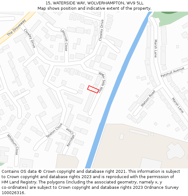 15, WATERSIDE WAY, WOLVERHAMPTON, WV9 5LL: Location map and indicative extent of plot