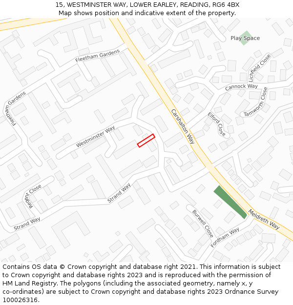 15, WESTMINSTER WAY, LOWER EARLEY, READING, RG6 4BX: Location map and indicative extent of plot