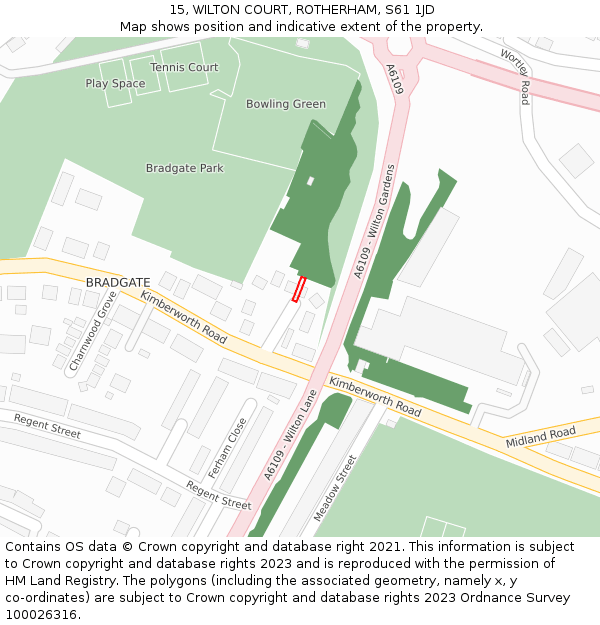 15, WILTON COURT, ROTHERHAM, S61 1JD: Location map and indicative extent of plot