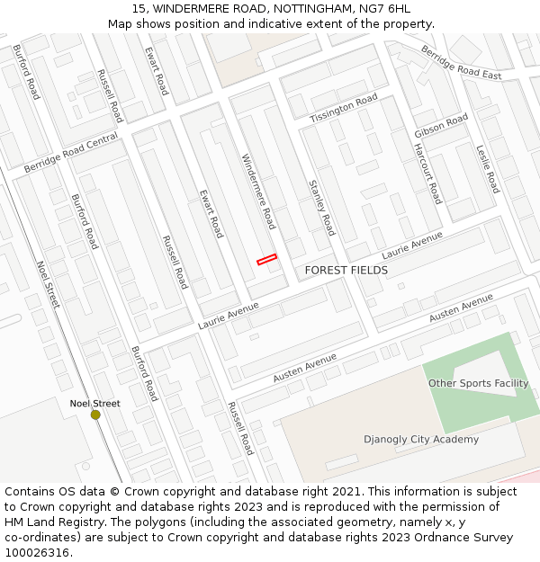 15, WINDERMERE ROAD, NOTTINGHAM, NG7 6HL: Location map and indicative extent of plot