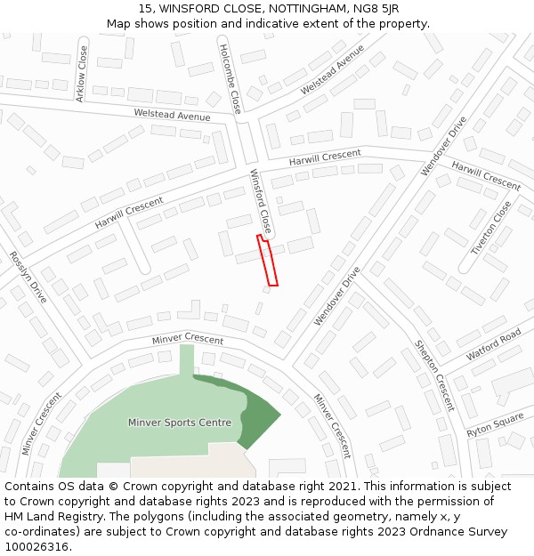 15, WINSFORD CLOSE, NOTTINGHAM, NG8 5JR: Location map and indicative extent of plot
